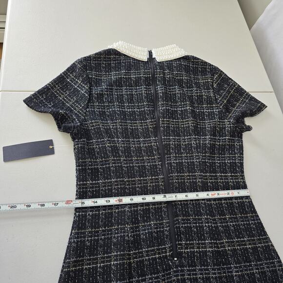 City Triangles Tweed Dress Women's L Black Gold Geo Faux Pearl Collar Mini NWT - Picture 11 of 14